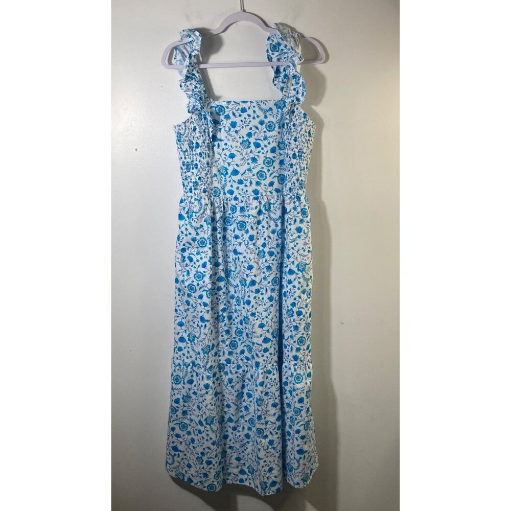 Womens Draper‎ James Floral Smocked Sundress White Teal L Cotton